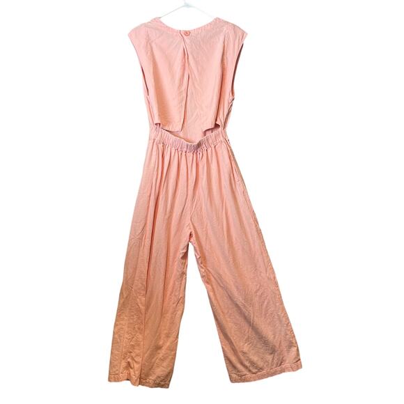 Free People Heat Wave Open Back Jumpsuit Grapefruit Pink Sz Small‎ Linen Blend - Picture 5 of 7